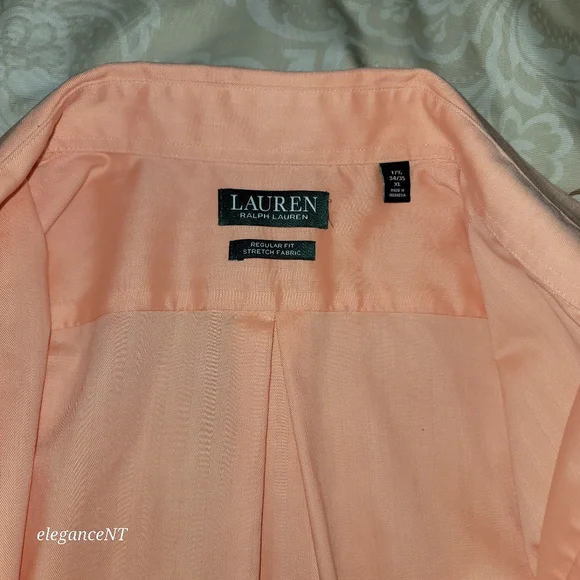 Ralph Lauren Men's Peach Long Sleeve Regular Fit Shirt Sz: XL (17 1/2 collar) - Picture 3 of 10